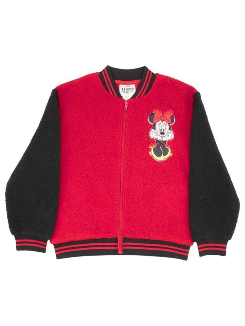 Disney Minnie Mouse Girls Sherpa Varsity Jacket Red/Black Size 6/6X